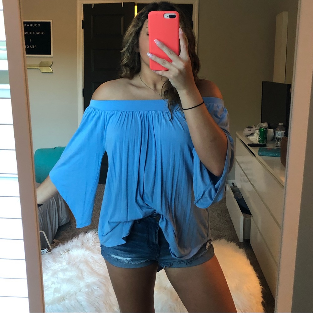 blue off the shoulder top